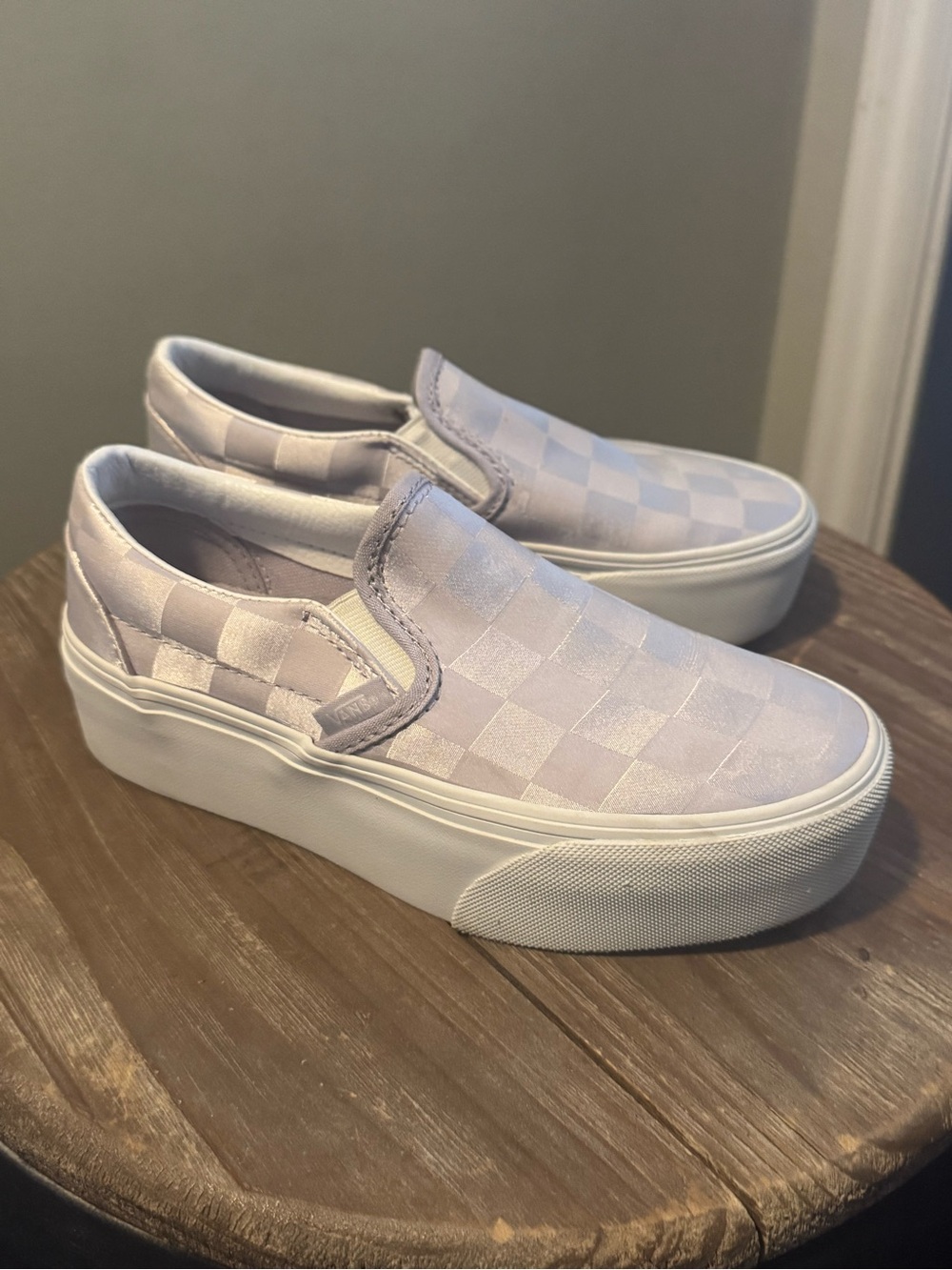 Vans Checkerboard Slip-On Stackform Platform Sneakers - Lavender